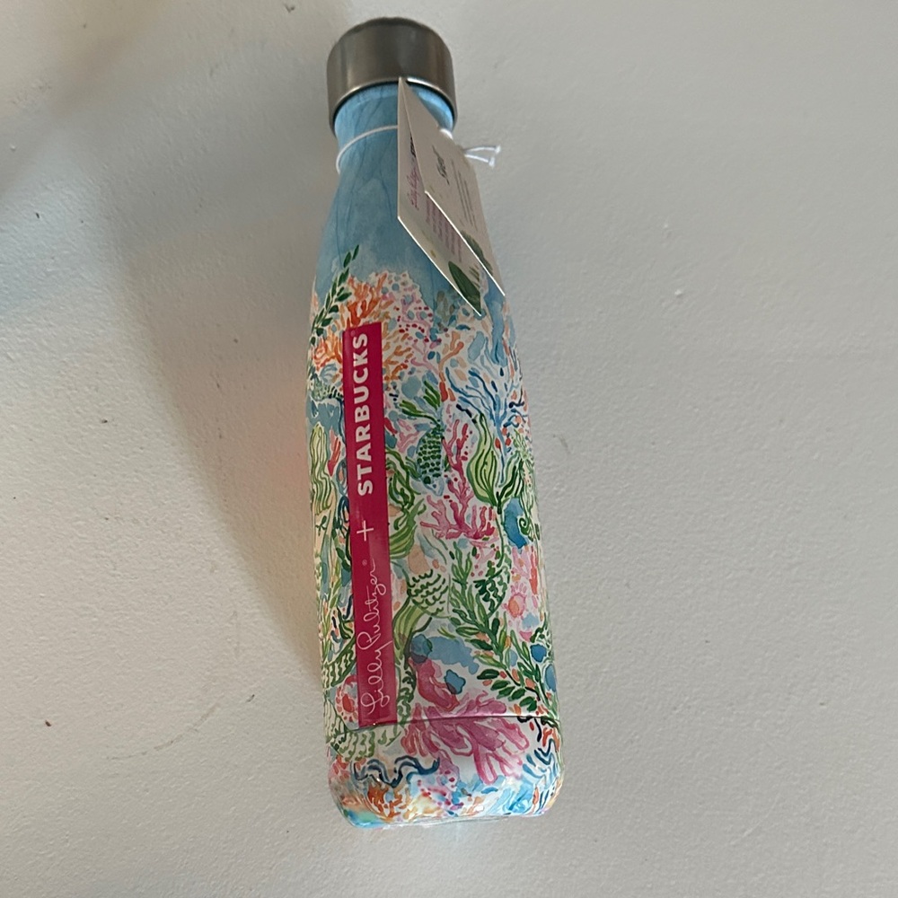 Rare: Starbucks Floral Water Bottle with Blue and Pink Design new with tag